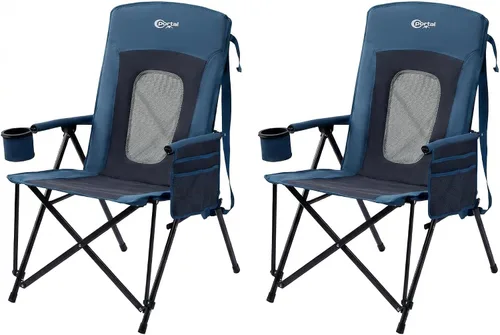 Miniatura 10 de PORTAL Silla de camping plegable extra grande con respaldo alto, sillas de césped portátiles para adultos, deportes al aire libre con apoyabrazos