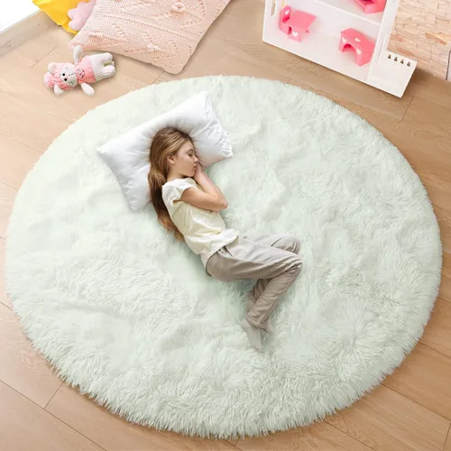 Miniatura 9 de junovo - Alfombra redonda y esponjosa para niños y niñas, de castillo de princesa, de felpa lanuda, para dormitorio, habitación de bebé, sala