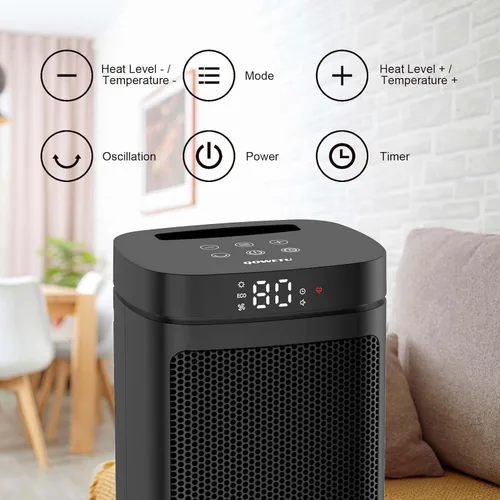 Miniatura 4 de Calentador de espacio para uso en interiores - Calentadores eléctricos QOWETU de 1500 W con termostato, oscilación de 70°, 5 modos, control remoto