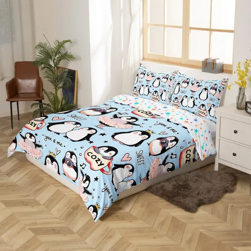 Miniatura 5 de Juego de funda de edredón para niños de dibujos animados, diseño de pingüinos de dibujos animados, lindo juego de ropa de cama de animales árticos