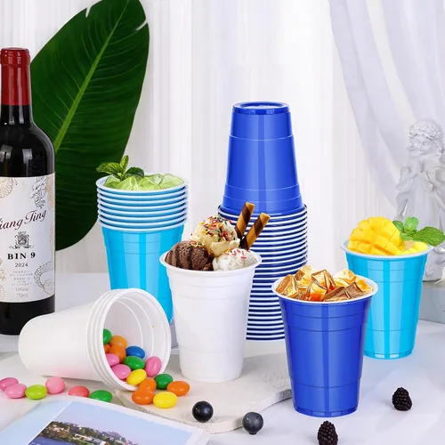 Miniatura 3 de DI QIU REN 150 vasos de plástico para fiestas azules de 16 onzas, vasos desechables de color blanco oscuro y azul claro a granel para fiestas