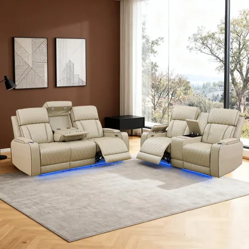 Miniatura 46 de Sofá reclinable individual eléctrico para muebles de sala de estar, silla reclinable de cuero con luces LED, puertos USB, almacenamiento oculto
