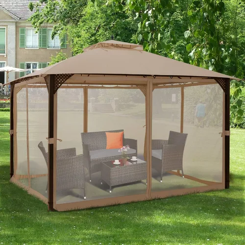 Miniatura 2 de Tangkula Cenador de patio de 10 x 12 pies con red, cenador para exteriores con techo doble ventilado, paredes laterales de malla, gancho superior