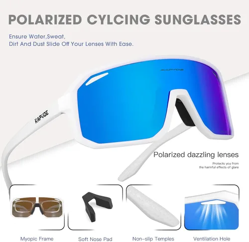 Miniatura 4 de KAPVOE Gafas de sol polarizadas para ciclismo, deportes, UV400, para correr, pesca, béisbol, para hombres y mujeres, K62 Blanco azul