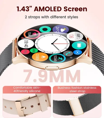 Miniatura 2 de LIGE Reloj inteligente para mujer, pantalla AMOLED de 1.43 pulgadas con respuesta/llamada para iPhone/Android/Samsung, rastreador de actividad