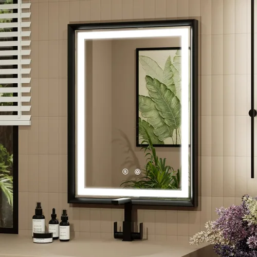 Miniatura 6 de Espejo LED de 24 x 32 pulgadas para baño, 3 temperaturas de color (3000 K/4500 K/6000 K), antiniebla, regulable, función de memoria, espejo de baño