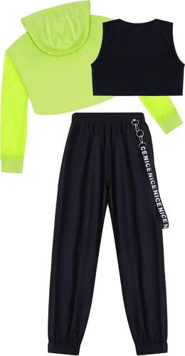 Miniatura 3 de Girls Dance Outfits Cropped Hoodie Tank Tops Jogger Pants Set Hip Hop Jazz Street Dancing Clothes