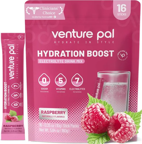 Venture Pal Paquetes de electrolitos en polvo sin azúcar, mezcla de bebida para hidratación rápida y recuperación de fiestas, 5 vitaminas y 7