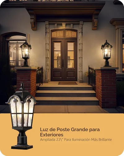 Miniatura 8 de EDISHINE Lámpara de poste exterior grande de atardecer hasta el amanecer, lámpara de poste de 21.9'' H 120V con base de montaje en muelle, lámpara