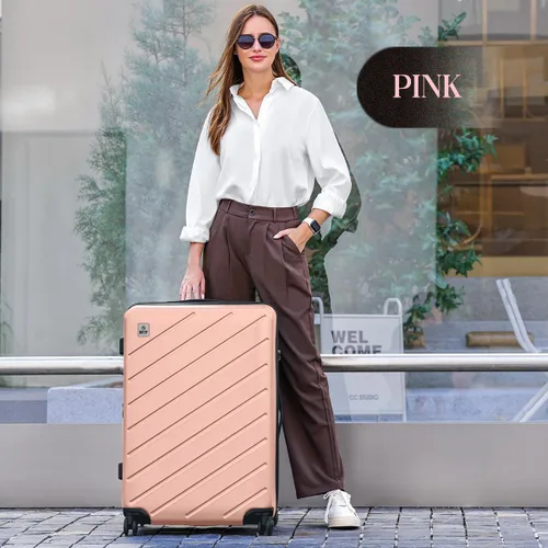 Miniatura 2 de AnyZip Maletas de equipaje con ruedas giratorias PC+ABS Hardshell TSA Lock, Rosado