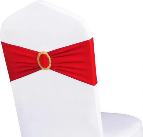 Miniatura 20 de Paquete de 50 bandas elásticas para sillas de bebé azul para boda, bandas elásticas de licra con hebilla deslizante, arcos de sillas de spandex