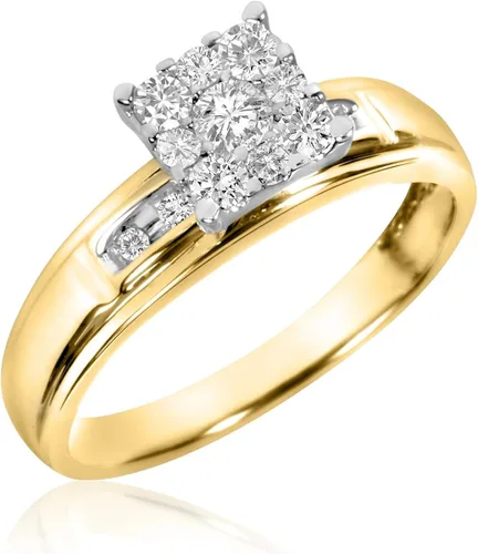 Miniatura 2 de PB Collection CZ - Anillo de boda para mujer y mujer en plata de ley 925 y oro amarillo de 14 quilates