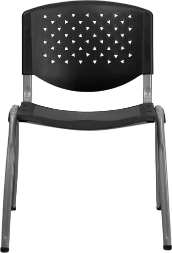 Miniatura 10 de Flash Furniture - Silla apilable de plástico negro de la serie HERCULES con capacidad de 880 lb. y marco recubierto en polvo de color gris titanio