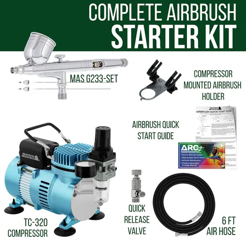 Miniatura 2 de Master Airbrush Cool Runner II Kit de sistema de compresor de aire de doble ventilador con un juego de aerógrafo de doble acción G233