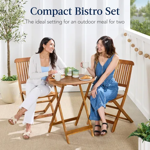 Miniatura 6 de Best Choice Products - Juego de bistró de madera de acacia (3 piezas), muebles plegables adecuados para patio, jardín, balcón, terraza; incluye 2