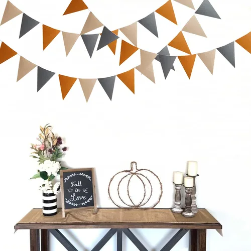 Miniatura 6 de Zwiebeco Banderines de fieltro marrón y gris de 16.4 pies, banderas triangulares para colgar guirnalda de tela no tejida para cumpleaños, boda