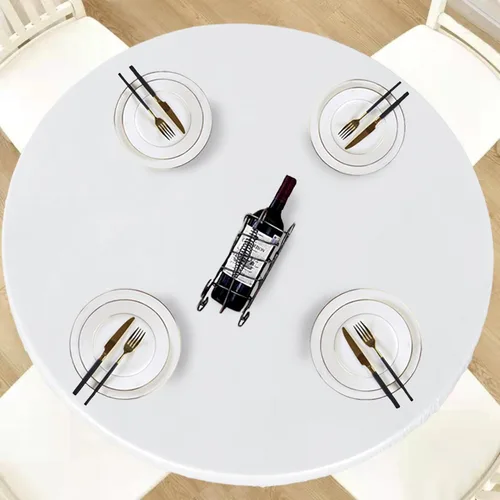 Miniatura 12 de LUSHVIDA - Mantel para mesa redonda impermeable y con borde elástico, de vinilo, ajustable a la mesa, mantel de plástico con borde elástico