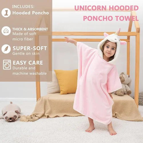 Miniatura 2 de PINNKKU Toalla con capucha de unicornio 3D, toalla de baño ultrasuave y absorbente para bebés, bebés, niños pequeños y niños, toallas de poncho