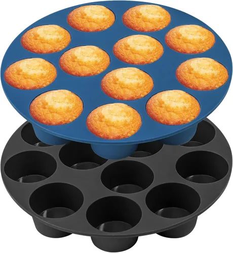 Miniatura 9 de Webake 2 piezas de molde para magdalenas de silicona para freidora de aire para hornear, antiadherente, moldes para huevos de silicona, moldes