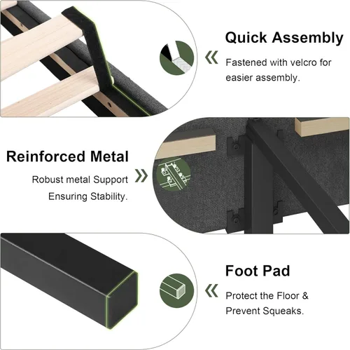 Miniatura 6 de Feonase - Base de cama de tamaño individual con plataforma tapizada, base de cama tapizada con respaldo abatible, listones de madera maciza y Gris