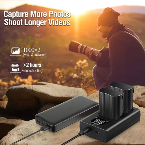Miniatura 2 de ENEGON Baterías EN-EL15C (paquete de 2) y kit de cargador dual LED inteligente para Nikon ZF Z6, Z7 Z8 D7500 D7000, D7100, D7200 D500, D600, D610