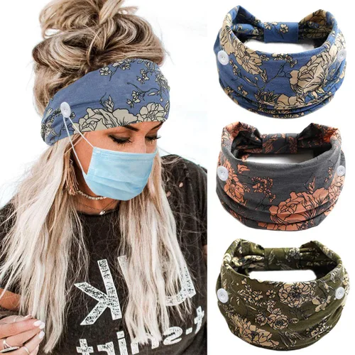 Miniatura 12 de Diadema con botones bohemios, bandas anchas anudadas, diademas elásticas para enfermeras, bandas para la cabeza para mujeres, para entrenamiento