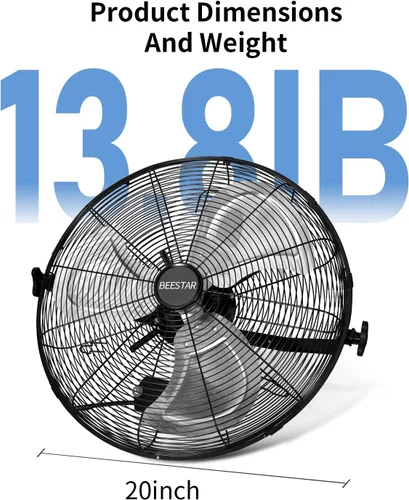 Miniatura 6 de BEESTAR Ventilador de pared de alta velocidad de 18 pulgadas, ventilador industrial con ventilación comercial de 3 velocidades, fácil operación e
