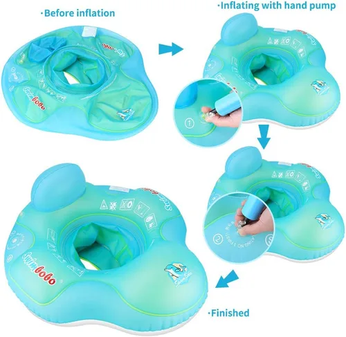 Miniatura 6 de Flotador inflable de piscina para bebé, asiento de piscina para niños de 2 a 4 años (azul, grande)