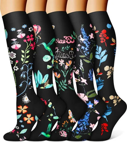Miniatura 6 de FEYHAY Calcetines de compresión de cobre (5 pares) de 15-20 mmHg, la circulación es la mejor atlética y diaria para hombres y mujeres, correr