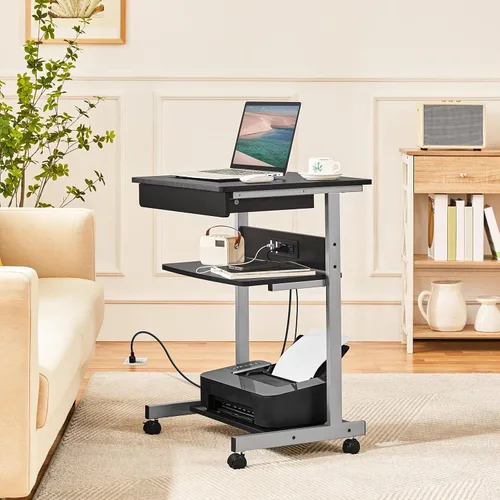 Miniatura 4 de Yaheetech Mesa para computadora portátil de 22 pulgadas, escritorio de oficina en casa con toma de corriente para espacios pequeños, estación