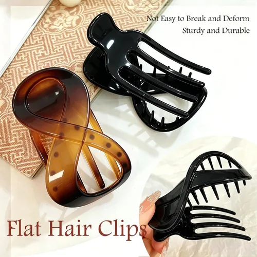 Miniatura 4 de 2 Pcs Flat Hair Clips Acrylic French Concord Banana Clips for Thick Thin Hair - Strong Grip No Slip Claw Clips for Women (Amber & Black)