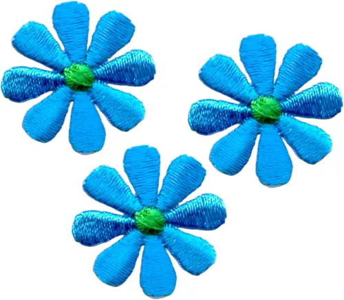 Miniatura 3 de Parche para planchar con margarita, flor, bordado, (1 pulgada azul cian, 1 unidad)