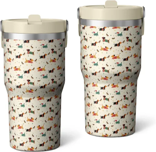 Miniatura 28 de Dachshund - Vaso de viaje aislado de acero inoxidable de 20 onzas con asa y pajilla, regalo para mujer, para el Día de la Madre, a prueba de fugas