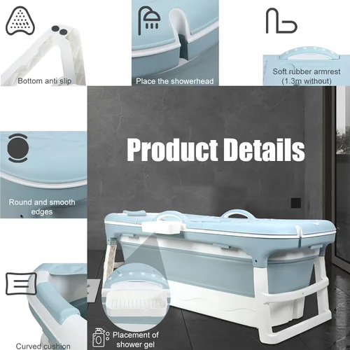 Miniatura 5 de Bañera portátil para adultos, bañera plegable grande de 46 pulgadas, bañera plegable reutilizable independiente, baño caliente, baño de hielo