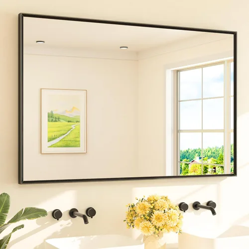 Miniatura 62 de TETOTE Espejo de Baño Dorado de 16" x 20" Latón Dorado Cepillado Rectangular con Marco Biselado Espejo de Tocador de Baño para Sobre el Lavabo