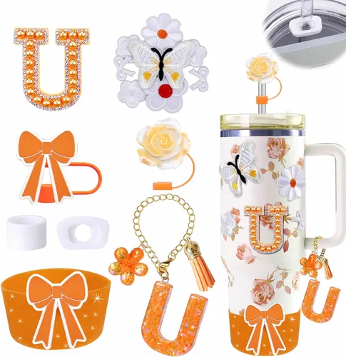 Miniatura 25 de 15 piezas de set de accesorios para vaso Stanley Cup 30oz 40oz con asa, incluye cubierta de pajita de silicona y bota, encanto de asa, encantos