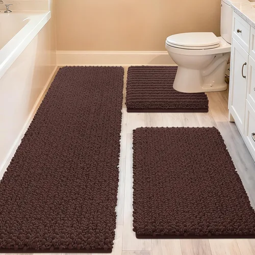 Miniatura 47 de ACCUMTEK - Juego de 2 alfombras de baño de lujo en color beige de 32"x20"+24"x17", alfombras de baño ultra suaves y gruesas absorbentes, alfombra