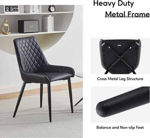 Miniatura 6 de TUKAILAi Juego de 2 sillas de comedor de piel sintética, moderno sillón con asiento tapizado y patas de metal, silla de ocio de poliuretano