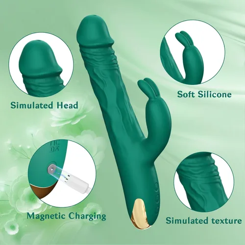 Miniatura 5 de Vibrador de punto G de empuje de conejo para mujeres, 5 modos de empuje y 10 vibraciones Realistic Body-Safe Silicone Dildo Clitoral Stimulation
