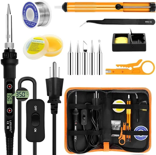 Kit de soldador 80W LCD Temperatura ajustable 180-520℃ Kit de soldadura electrónicos 13 en 1 herramientas de soldadura con interruptor de