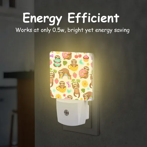 Miniatura 5 de Cute Sloths Eat Dancing or Dream Night Light para niños y niñas, luz nocturna LED enchufable a la pared con sensor de atardecer a amanecer