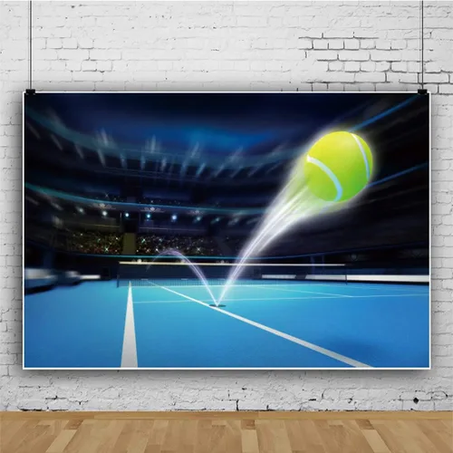 Miniatura 3 de Leyiyi Fondo de fotografía para cancha de tenis de 6 x 4 pies, luces de estadio, pelota de tenis voladora, fondo de juego, accesorios de estudio