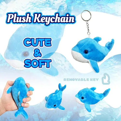 Miniatura 4 de Peluche de delfín azul (paquete de 1), peluches Kawaii para niñas y niños, juguetes de peluche de delfín para niños, llaveros de animales marinos