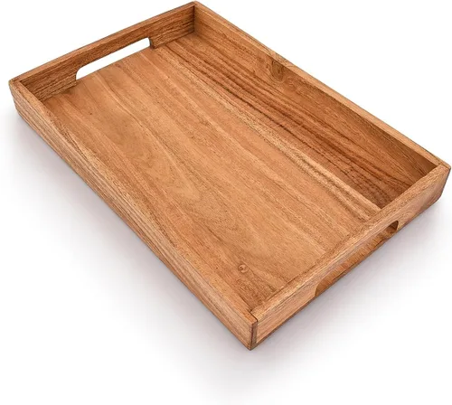 Miniatura 3 de Samhita Bandeja de madera de acacia con asas, bandeja de madera, bandeja de aperitivos, bandeja de desayuno, ideal para desayuno, mesas de café