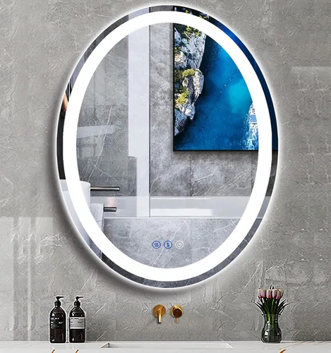 Espejo de baño LED ovalado de 40 x 28 pulgadas con luces LED, espejo de tocador de baño iluminado para pared, espejo de baño antiniebla, 3 colores
