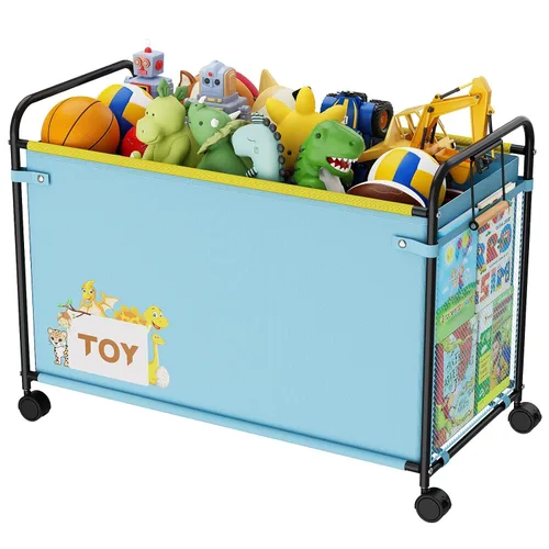 Miniatura 9 de Caja de juguetes extra grande de 120 litros con ruedas y asa, 33.1 x 16.5 x 14.6 pulgadas, cofre grande de juguetes para niños y niñas, organizador