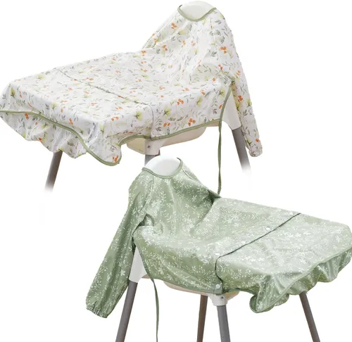 Paquete de 2 baberos de bebé de manga larga, overol para comer, impermeable, se fija a la silla alta y la mesa, edades de 1 a 3 años Hoja