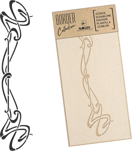 NAKLEO Plantilla de pared de borde de 8.3 x 17.7 pulgadas, patrón de adorno Art Nouveau, plantilla de plástico reutilizable, pintura a rayas, arte y