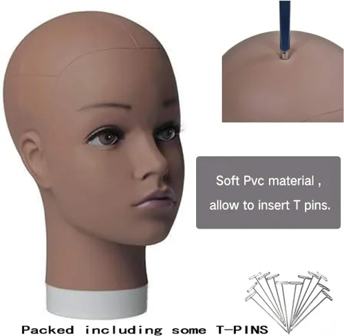 Miniatura 5 de HAIRWAY Cabeza de maniquí femenina, soporte de maniquí de cosmetología, cabeza de maniquí para pelucas, maniquí de muñeca para hacer pelucas y Marrón