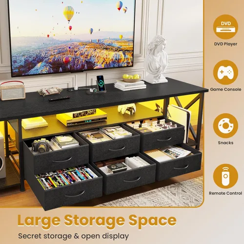 Miniatura 4 de BTHFST Soporte de TV con luces LED y tomas de corriente, para televisores de hasta 85 pulgadas, 6 cajones de tela, centro de entretenimiento